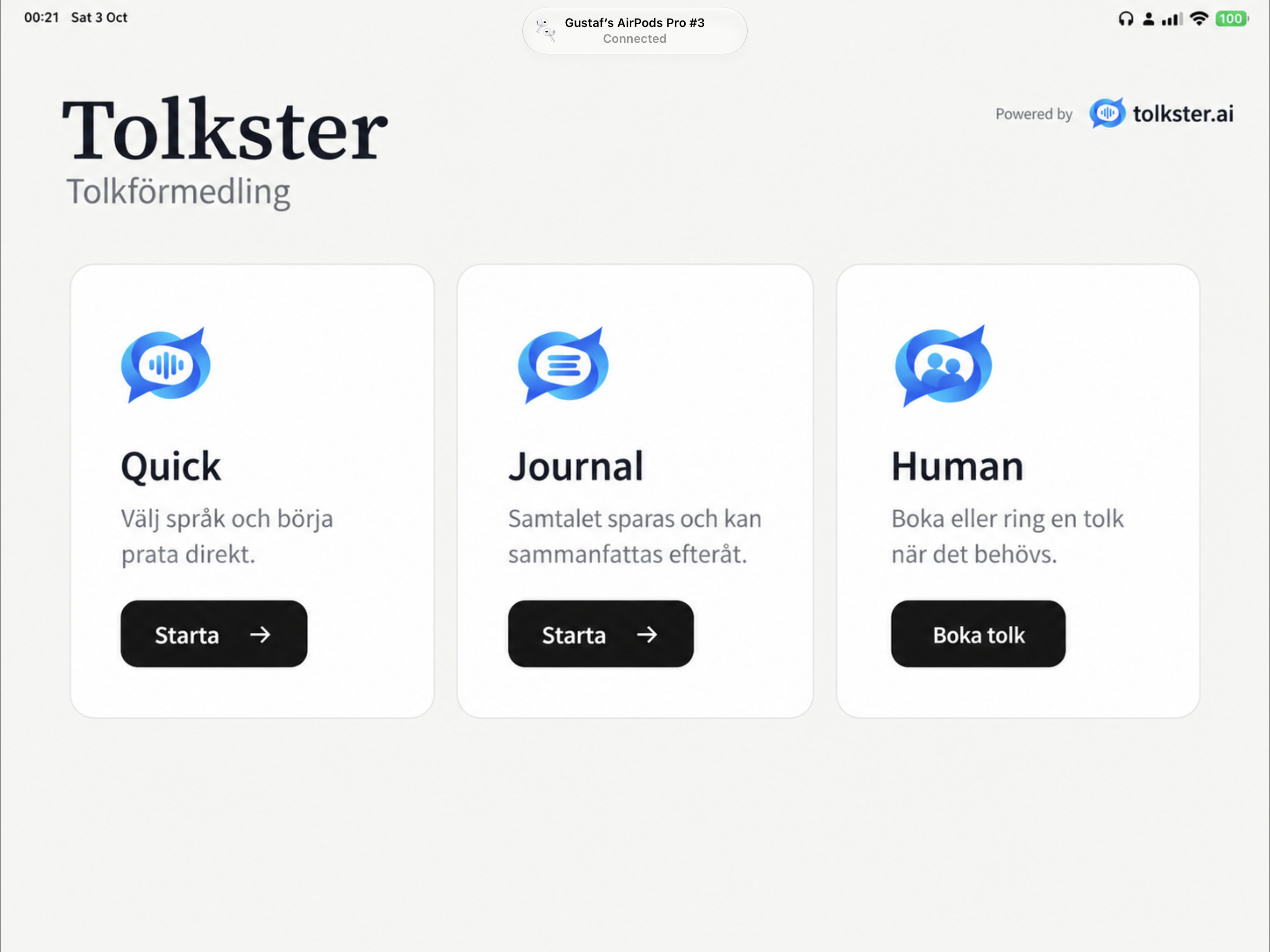 Tolkster hemskärm iPad